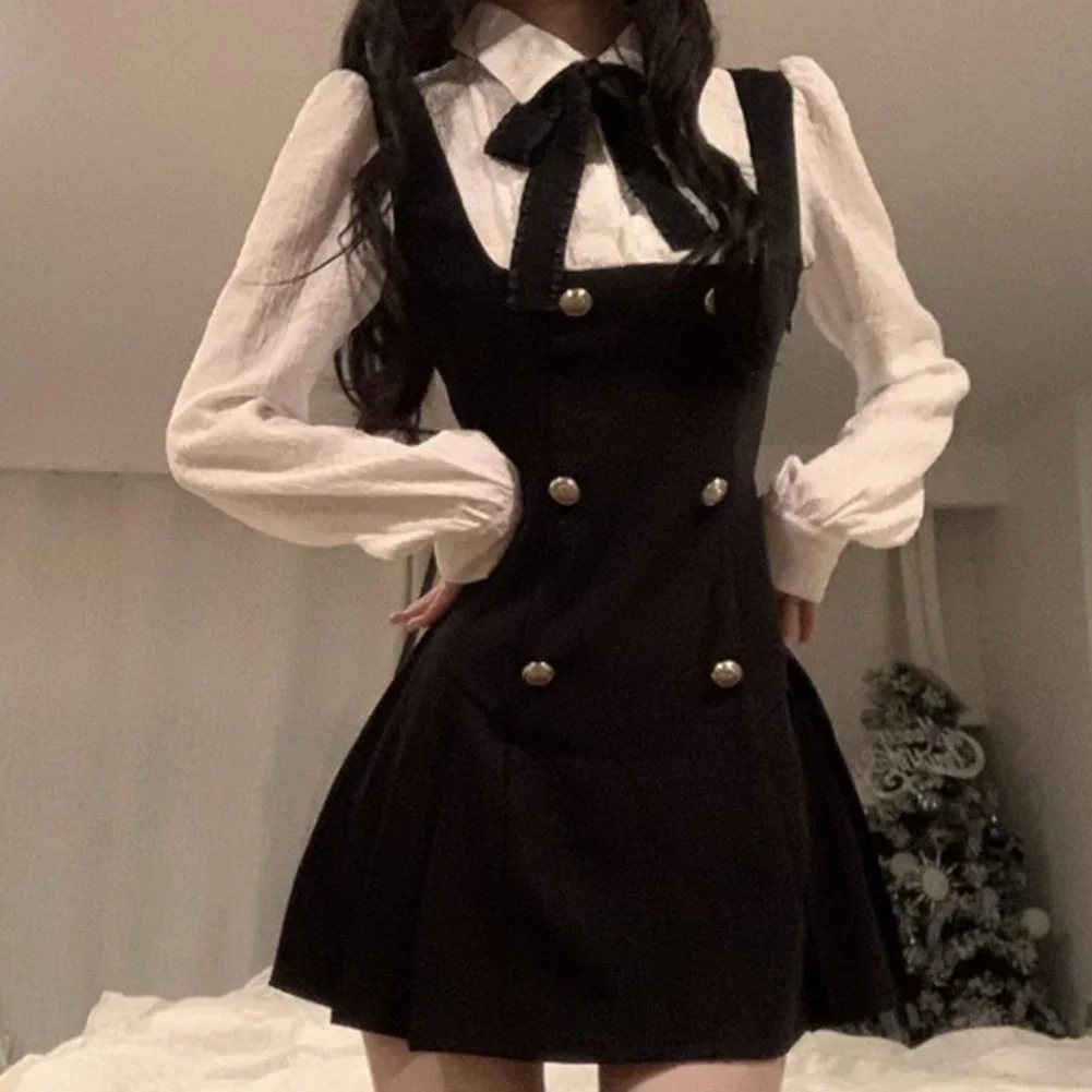 Women Autumn Preppy Style Sweet Bow Fake 2PCS Waist-fitted Pleated A-line Dress Female Fashion Causal Dresses
Women Autumn Preppy Style Sweet Bow Fake 2PCS Waist-fitted Pleated A-line Dress Female Fashion Causal Dresses