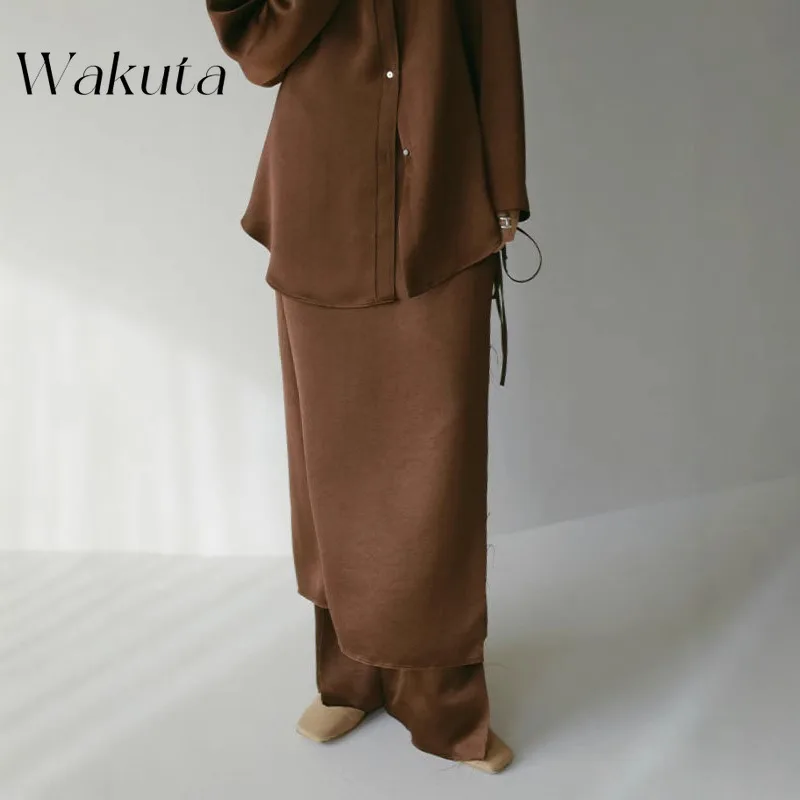 WAKUTA Brown High Waist Wide Leg Full Length 2 Pcs Set Skirt Pants New Trousers Women Fashion Spring Female 니트 스커트 Gothic Skirts
WAKUTA Brown High Waist Wide Leg Full Length 2 Pcs Set Skirt Pants New Trousers Women Fashion Spring Female 니트 스커트 Gothic Skirts