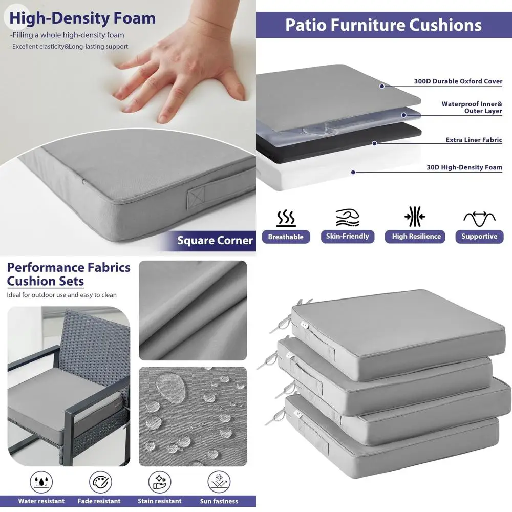 Set of 4 Waterproof Patio Chair Cushions, Grey, 19x19x3 Inches with Handle & Ties
Set of 4 Waterproof Patio Chair Cushions, Grey, 19x19x3 Inches with Handle & Ties