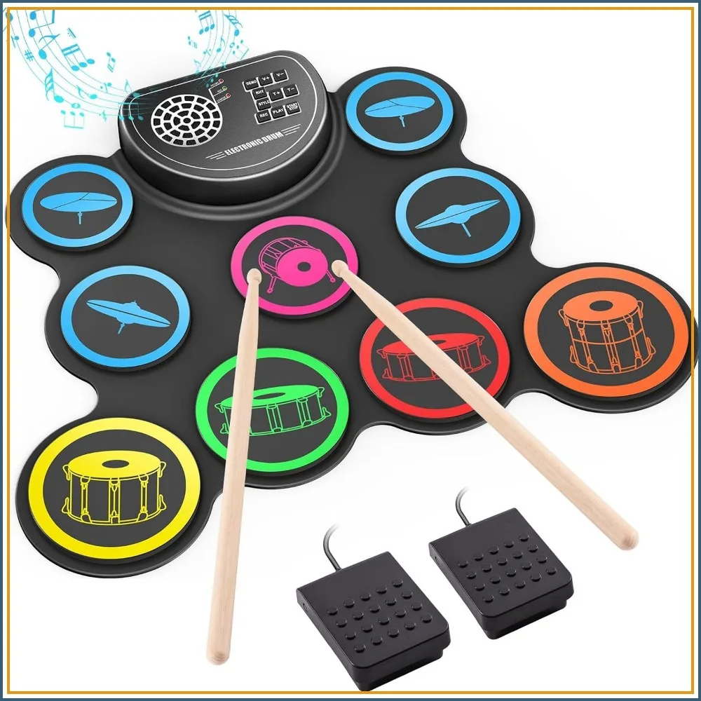 9-Pad Electronic Drum Set with Headphone Jack, Roll-Up Drum Kit for Kids, Built-in Speaker & Pedals, 10-Hour Battery, Christmas Gift
9-Pad Electronic Drum Set with Headphone Jack, Roll-Up Drum Kit for Kids, Built-in Speaker & Pedals, 10-Hour Battery, Christmas Gift