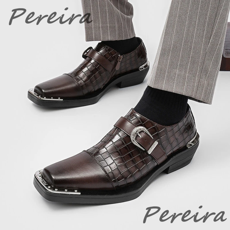 Retro Belt Buckle Square Toe Derby Shoes for Men Trendy Thick Soled Mid Heel Zipper Oxfords Party Banquet Business Casual Shoes
Retro Belt Buckle Square Toe Derby Shoes for Men Trendy Thick Soled Mid Heel Zipper Oxfords Party Banquet Business Casual Shoes