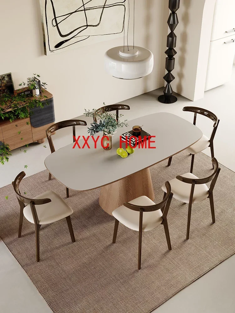 Oil Style Solid Color Stone Plate Dining Tables and Chairs Set Modern Solid Wood Oval Dining Table
Oil Style Solid Color Stone Plate Dining Tables and Chairs Set Modern Solid Wood Oval Dining Table