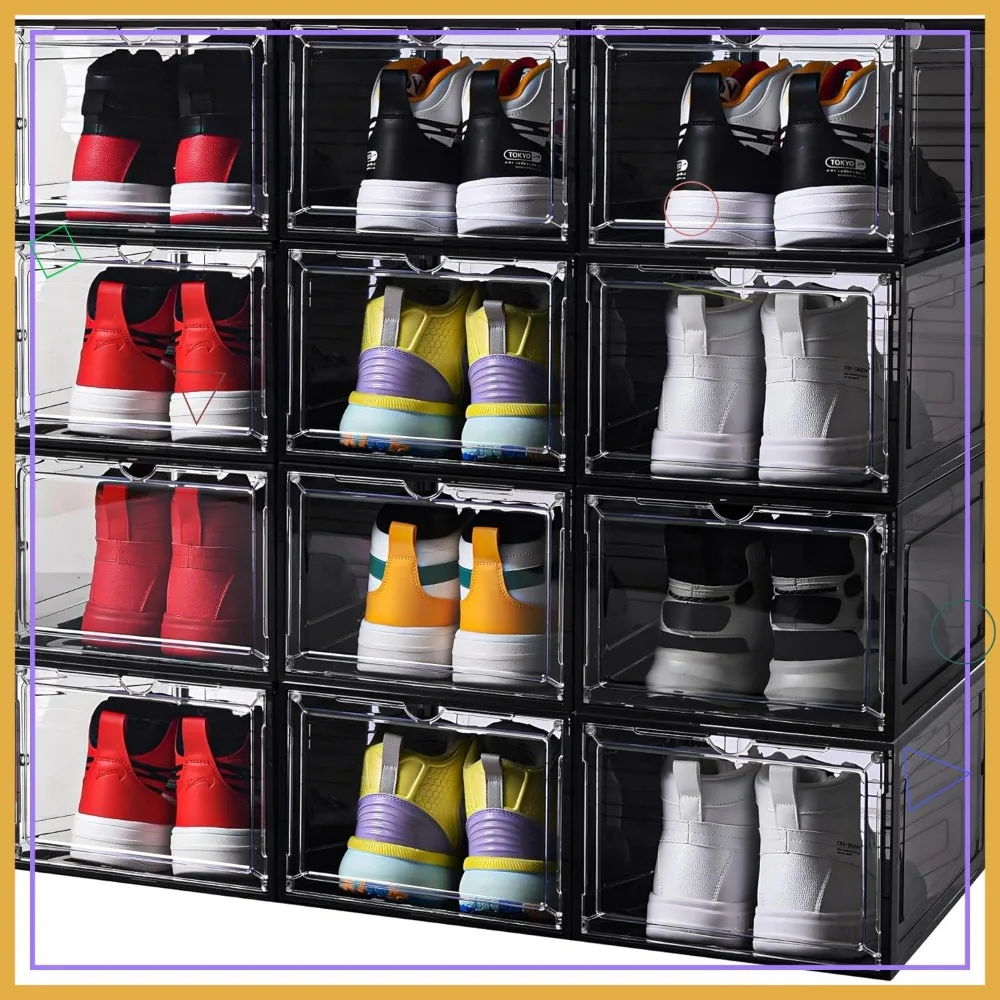 12 Pack Stackable Large Shoe Storage Boxes, Hard Plastic Organizer with Magnetic Door, Fit US Size 13
12 Pack Stackable Large Shoe Storage Boxes, Hard Plastic Organizer with Magnetic Door, Fit US Size 13