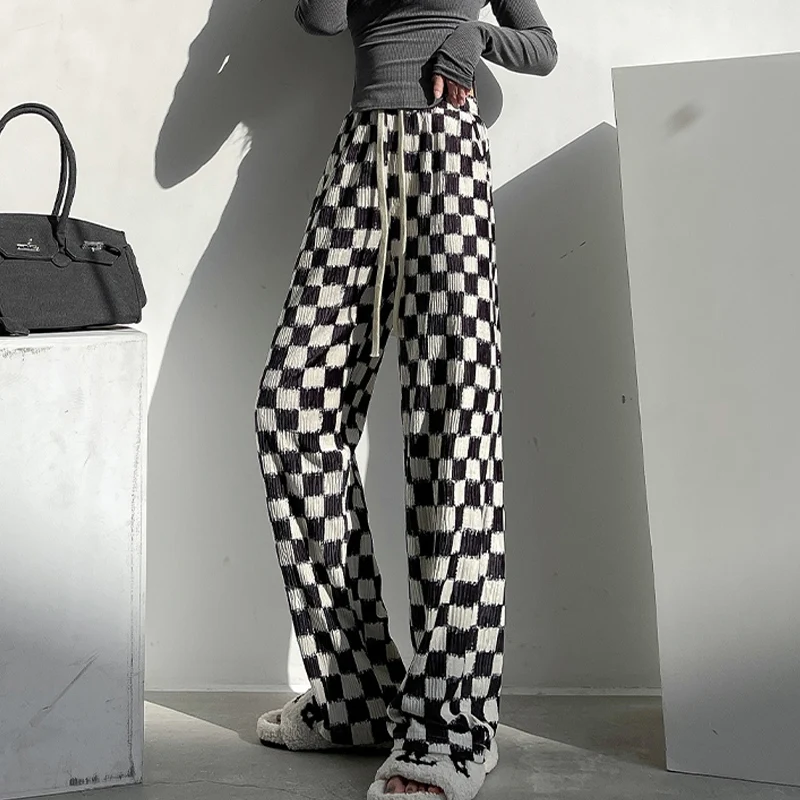 Korean Wide Leg Pants Women New Pleated Drawstring Elastic Waist Basics Loose Plaid High Strecth Straight Pants
Korean Wide Leg Pants Women New Pleated Drawstring Elastic Waist Basics Loose Plaid High Strecth Straight Pants
