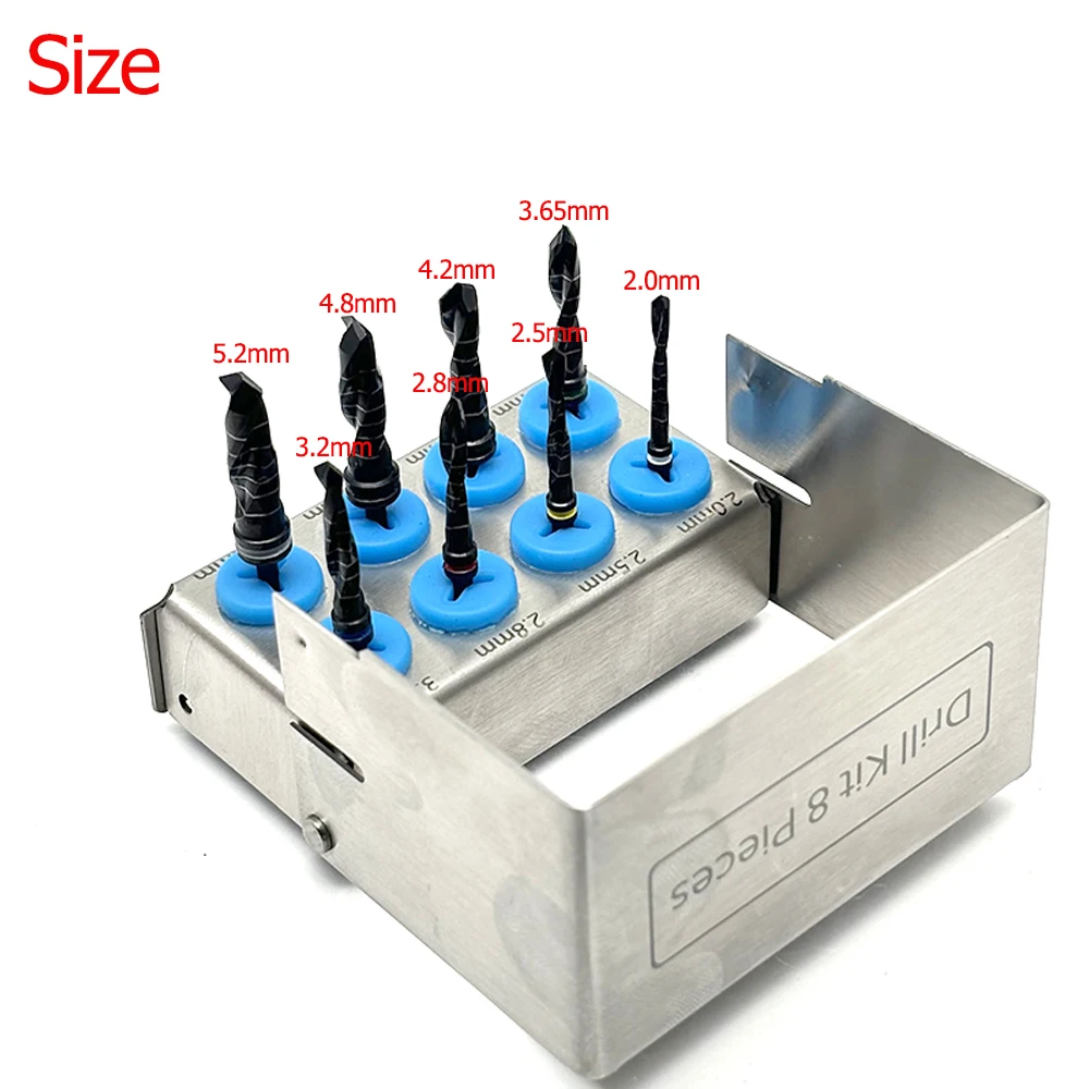8Pcs Dental Implant Drill Kit Titanium Coated Lance Pilot Drills for Maxillary Sinus Lift Surgery Black Surgical Tools
8Pcs Dental Implant Drill Kit Titanium Coated Lance Pilot Drills for Maxillary Sinus Lift Surgery Black Surgical Tools