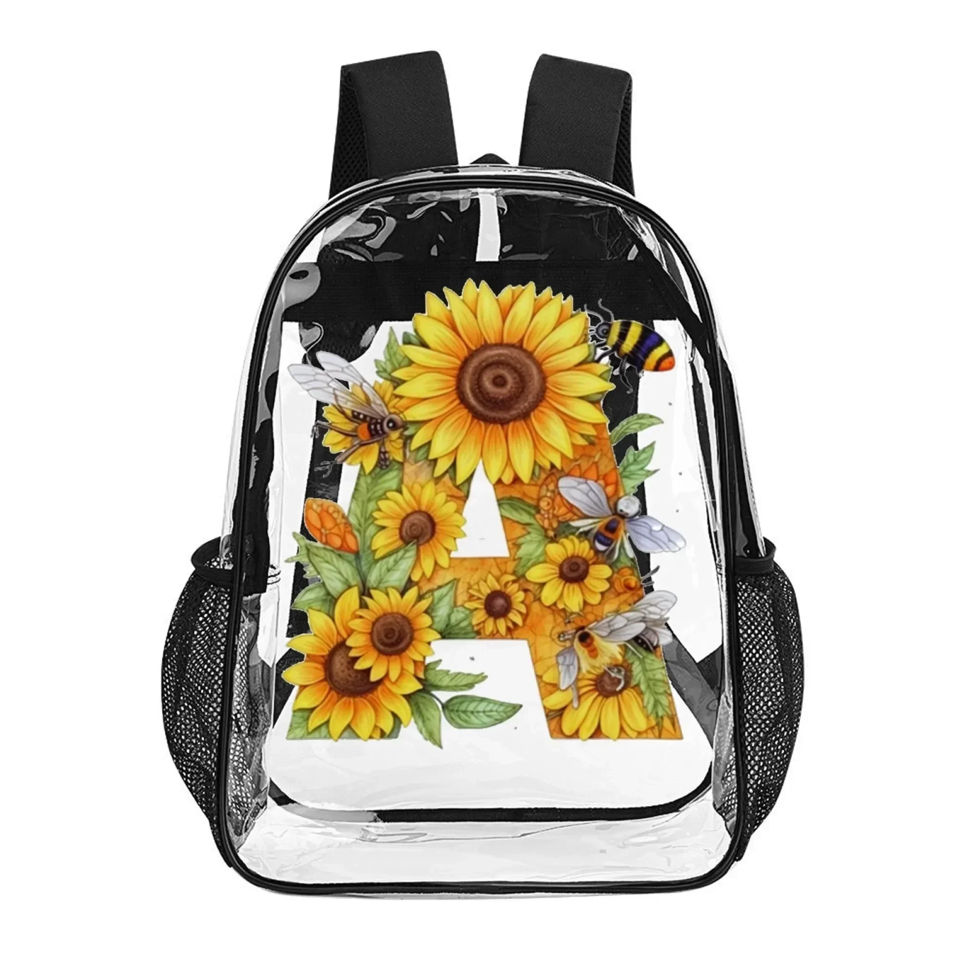 16 inch PVC Clear Backpack,Transparent School Bag with Sunflower Bee&Letter A Pattern,Gift for Back to School,Birthday, Festival
16 inch PVC Clear Backpack,Transparent School Bag with Sunflower Bee&Letter A Pattern,Gift for Back to School,Birthday, Festival