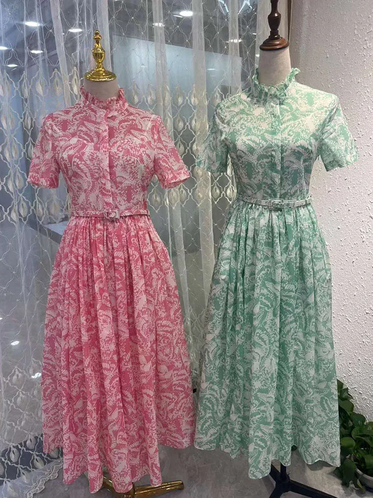 Women's High Street Dress, 100% Cotton Printing, Stand Collar, Short Sleeve, Single Breasted, Waist Belt, Sliming Party, Holiday
Women's High Street Dress, 100% Cotton Printing, Stand Collar, Short Sleeve, Single Breasted, Waist Belt, Sliming Party, Holiday