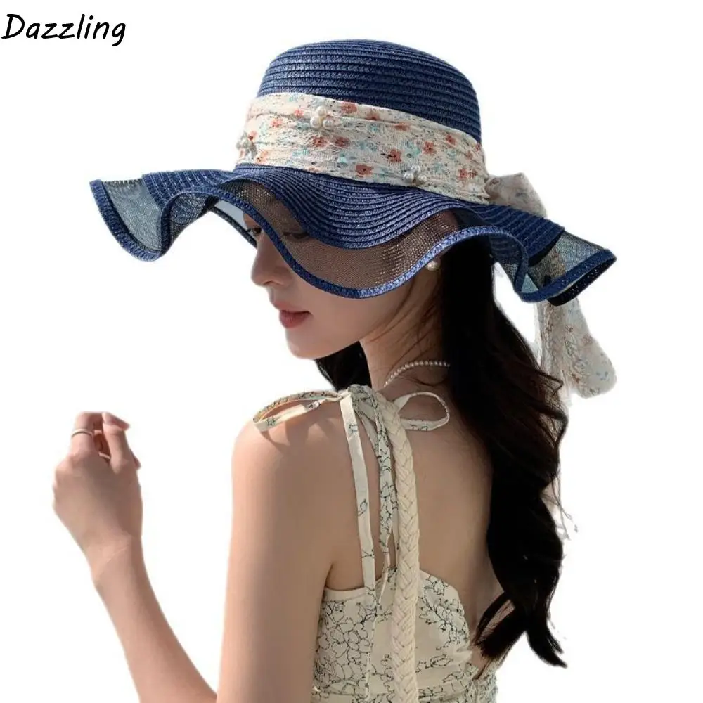 Vacation Breathable Lace Streamers Straw Hat Bowknot Large Brim Wide Brim Sun Hat Pearl Elegant Fisherman Sunshade Cap Girls
Vacation Breathable Lace Streamers Straw Hat Bowknot Large Brim Wide Brim Sun Hat Pearl Elegant Fisherman Sunshade Cap Girls