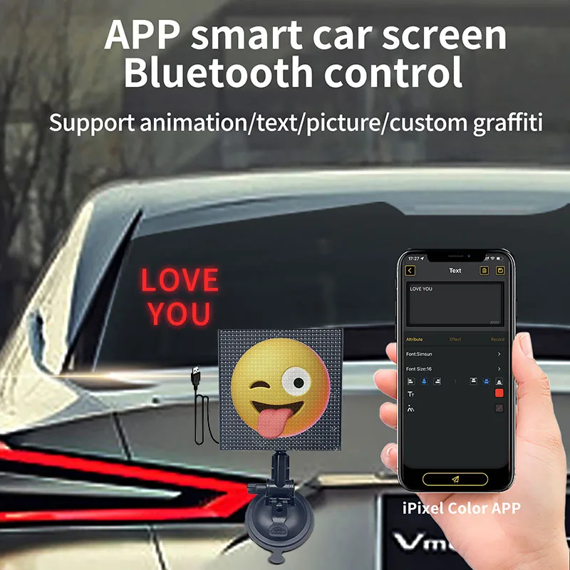 32x32 RGB Bluetooth LED Expression Screen Display Board GIF Programmable Smile Face led sign Light Show On Car Rear Window
32x32 RGB Bluetooth LED Expression Screen Display Board GIF Programmable Smile Face led sign Light Show On Car Rear Window