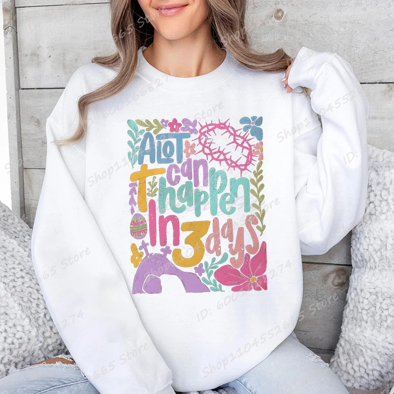 Flower & A Lot Can Happen In 3 Days Print Sweatshirt For Women Happy Easter Sweatshirts Casual Crew Neck Graphic Pullovers Tops
Flower & A Lot Can Happen In 3 Days Print Sweatshirt For Women Happy Easter Sweatshirts Casual Crew Neck Graphic Pullovers Tops