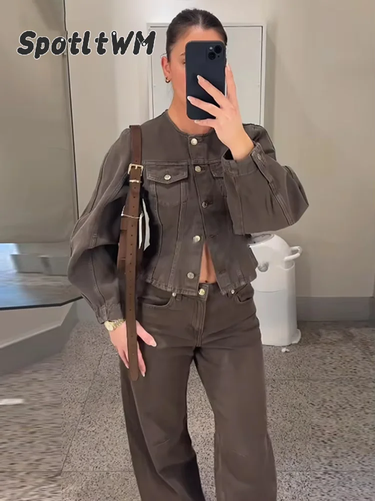 Vintage Brown Puff Sleeve Denim Jacket Pant Set Chic O-neck Slim Single Breasted Long Coat Wide Leg Trousers 2025 Women's Outfit
Vintage Brown Puff Sleeve Denim Jacket Pant Set Chic O-neck Slim Single Breasted Long Coat Wide Leg Trousers 2025 Women's Outfit
