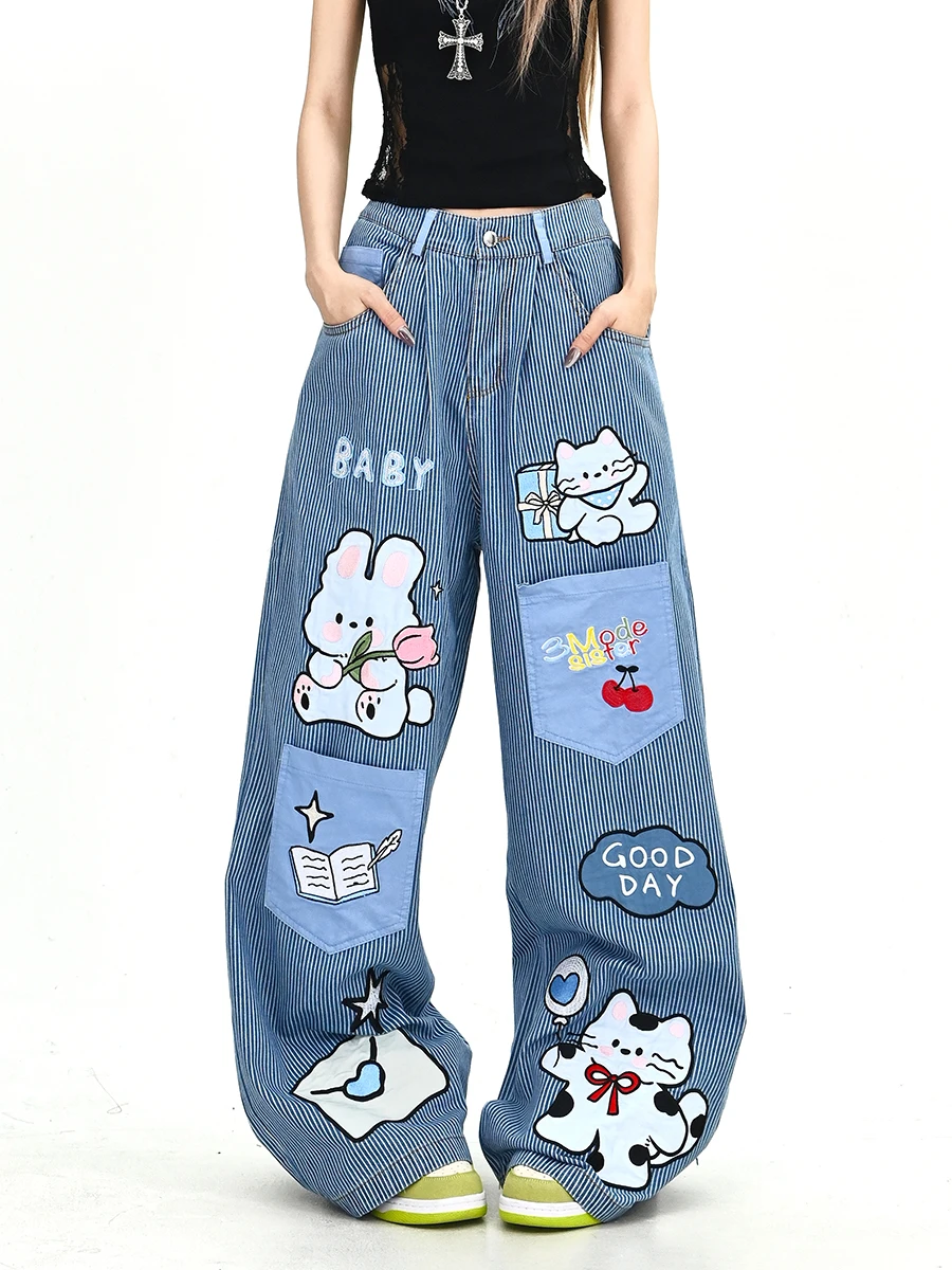 Cartoon Striped Loose Wide Leg Jeans Women's Summer New Sle Comfortable Vintage Floor-Length Pants Trendy Casual Denim
Cartoon Striped Loose Wide Leg Jeans Women's Summer New Sle Comfortable Vintage Floor-Length Pants Trendy Casual Denim