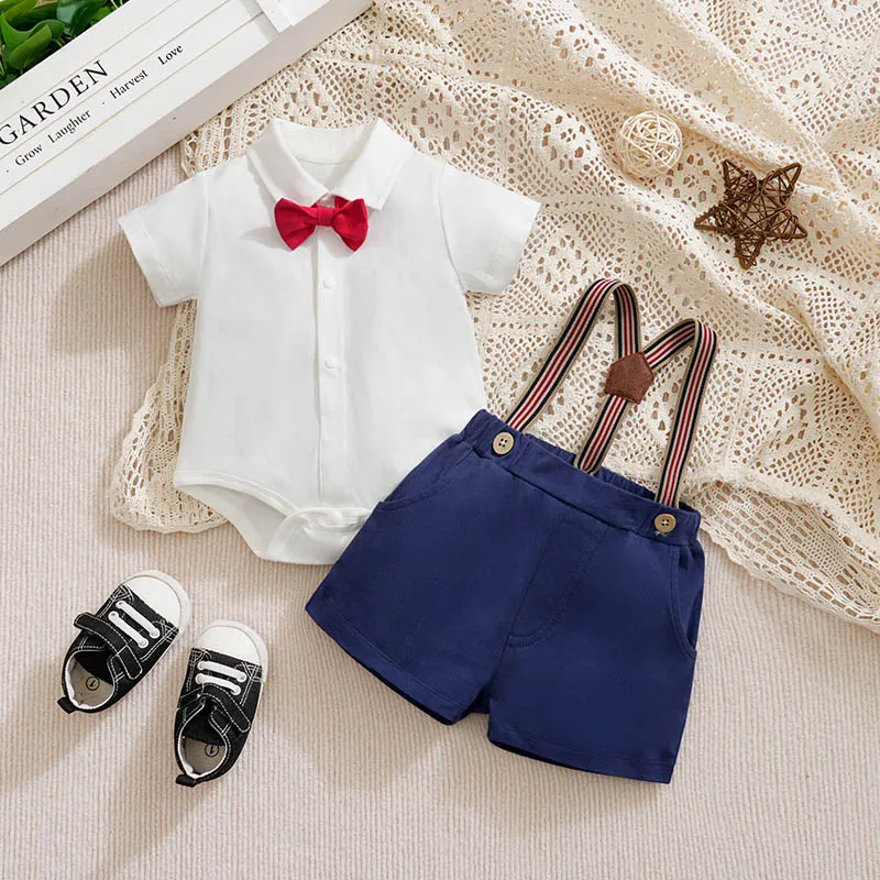 2026 Summer Baby Boy Gentlemen 3-piece set, 100% cotton short sleeved shirt jumpsuit+striped camisole+bow, baby set 0-18M
2026 Summer Baby Boy Gentlemen 3-piece set, 100% cotton short sleeved shirt jumpsuit+striped camisole+bow, baby set 0-18M