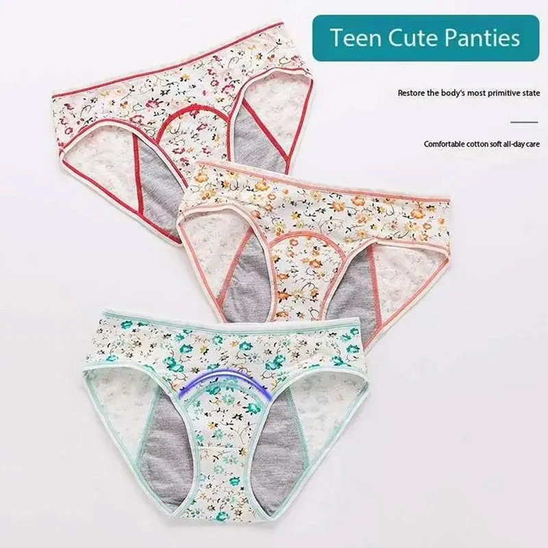 3Pcs Cute Print Girls Physiological Pants Breathable Pure cotton Menstrual Pants Leak-Proof Menstrual Physiological Briefs
3Pcs Cute Print Girls Physiological Pants Breathable Pure cotton Menstrual Pants Leak-Proof Menstrual Physiological Briefs
