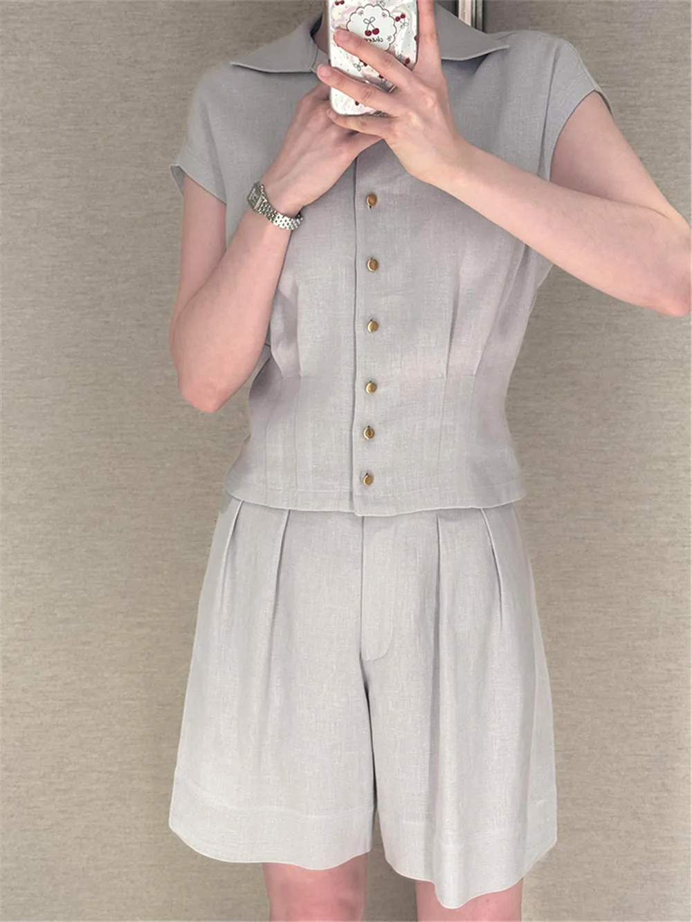 Summer Ladies Lapel Short Sleeve Shirt+High Waist Wide Leg Shorts Two-piece Set
Summer Ladies Lapel Short Sleeve Shirt+High Waist Wide Leg Shorts Two-piece Set