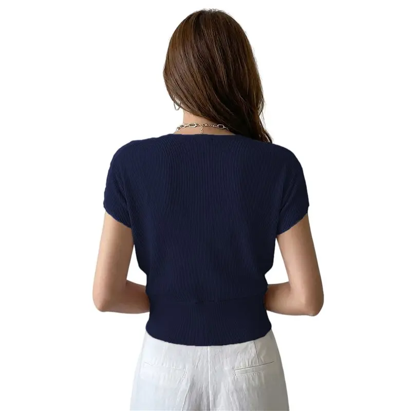 CYL-Women's V-Neck Wrap Front Ribbed Knit Short Sleeve Fitted Cropped Sweater Tos
CYL-Women's V-Neck Wrap Front Ribbed Knit Short Sleeve Fitted Cropped Sweater Tos