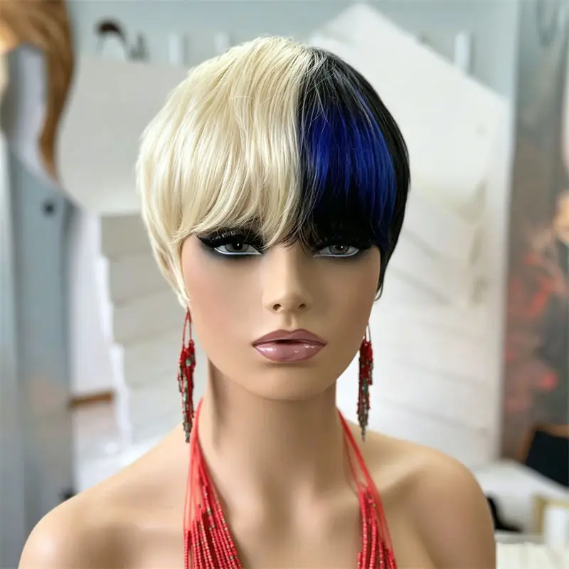 Pixie Cut Wig Short Human Hair Wig 1B Blonde Blue Full Machine Made Wig Fashion Breathable For Women Festival Party Daily Use
Pixie Cut Wig Short Human Hair Wig 1B Blonde Blue Full Machine Made Wig Fashion Breathable For Women Festival Party Daily Use