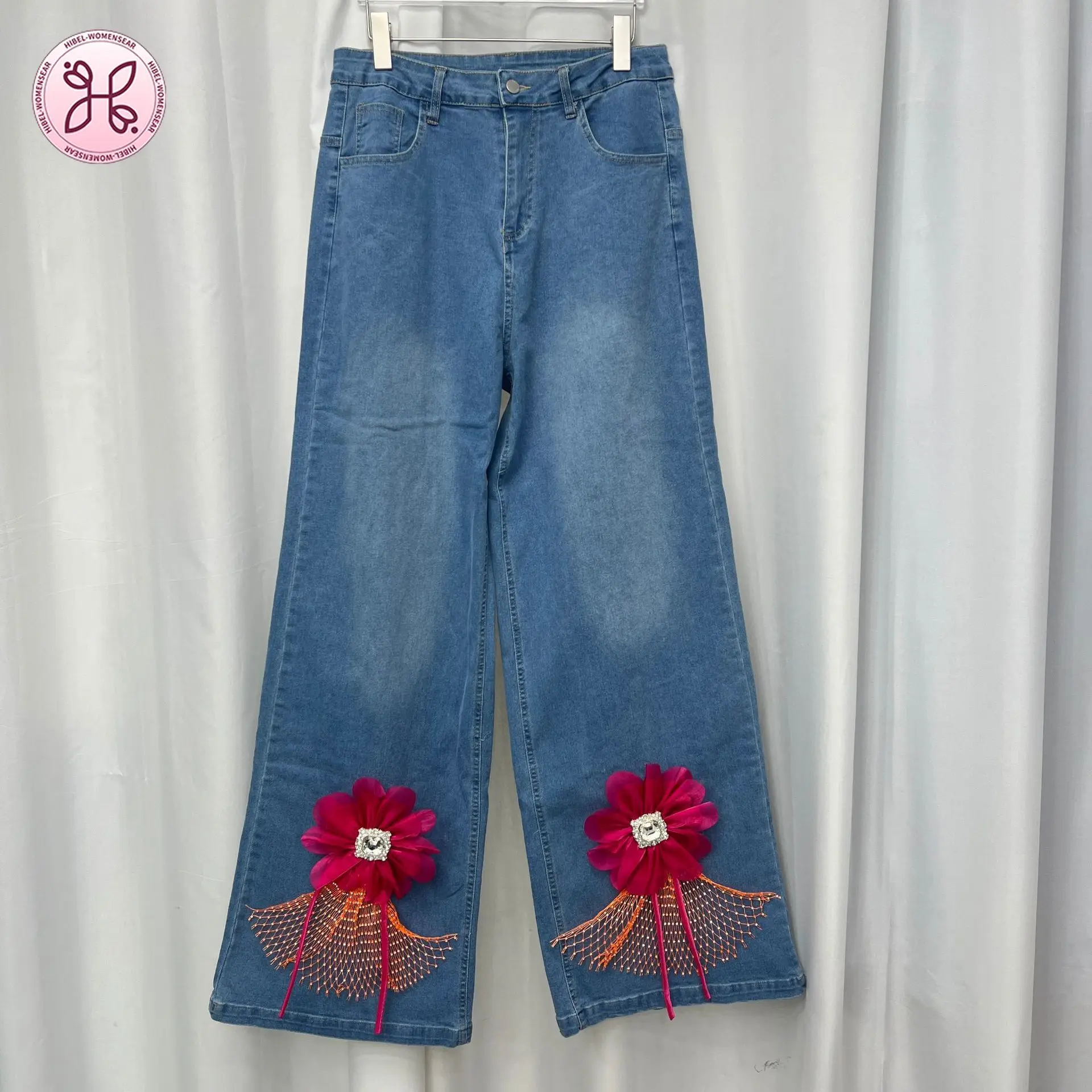 Women's 3D Mesh Flower Rhinestone Wide Leg Jeans Industry Unique Straight Floor Length Denim Pants Streetwear Stylish
Women's 3D Mesh Flower Rhinestone Wide Leg Jeans Industry Unique Straight Floor Length Denim Pants Streetwear Stylish