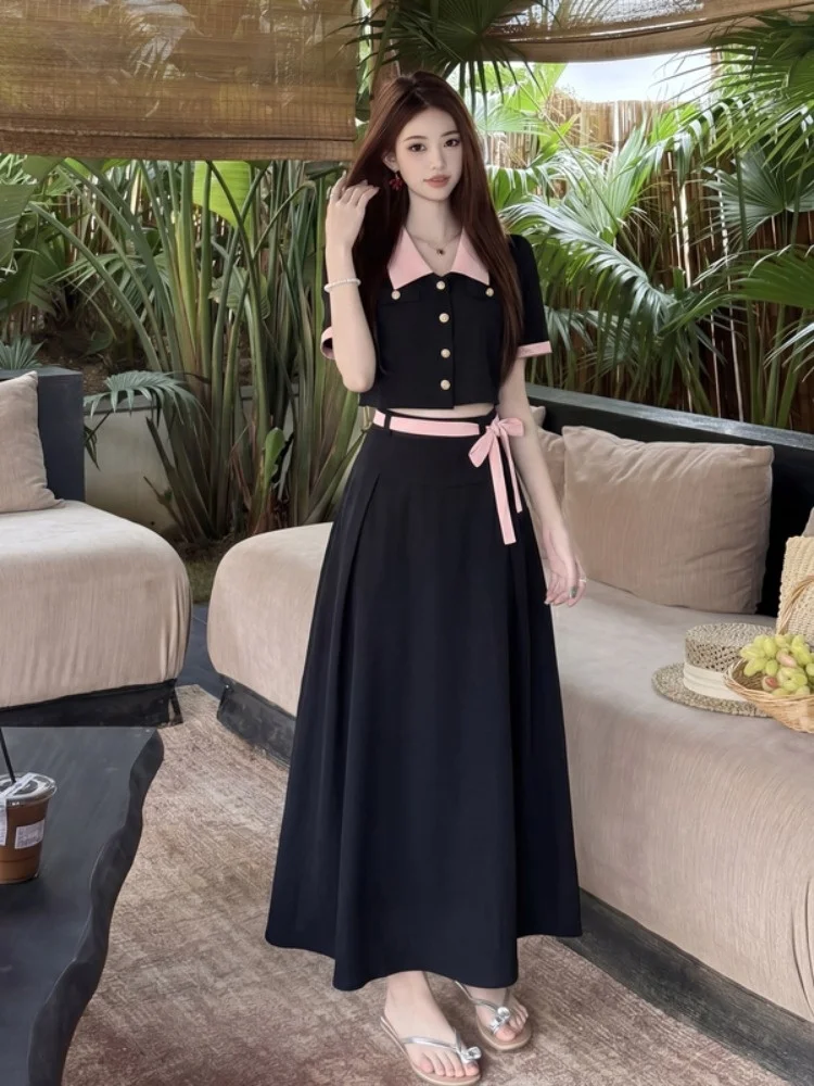 plus Size Summer Korean Style College Fashion Slimming Meat Covering Turn-down Collar Top Half Skirt Two-piece Set Women
plus Size Summer Korean Style College Fashion Slimming Meat Covering Turn-down Collar Top Half Skirt Two-piece Set Women