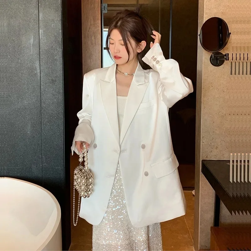 High Quality White Suit Jacket Women Spring Summer Double-breasted Long Sleeve Notched Collar Solid Color Blazers Female Coat
High Quality White Suit Jacket Women Spring Summer Double-breasted Long Sleeve Notched Collar Solid Color Blazers Female Coat