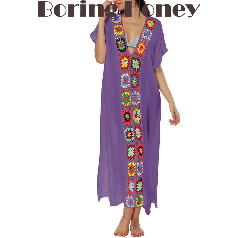 Boring Honey Fashionable Patchwork Maxi Dress with Split Hem Sexy Beach Cover-Up Robe Vacation Wear Square V-Neck Dress Women
Boring Honey Fashionable Patchwork Maxi Dress with Split Hem Sexy Beach Cover-Up Robe Vacation Wear Square V-Neck Dress Women