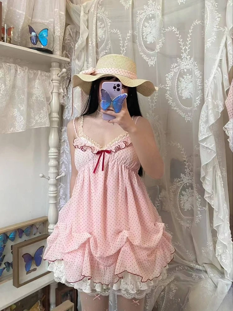 Japanese Fashion Sweet Cute 2 Piece Set Women Mini Lace Tops + Polka Dot Dress New Fit Chic Kawaii Fluffy Retro Suit Summer 2025
Japanese Fashion Sweet Cute 2 Piece Set Women Mini Lace Tops + Polka Dot Dress New Fit Chic Kawaii Fluffy Retro Suit Summer 2025