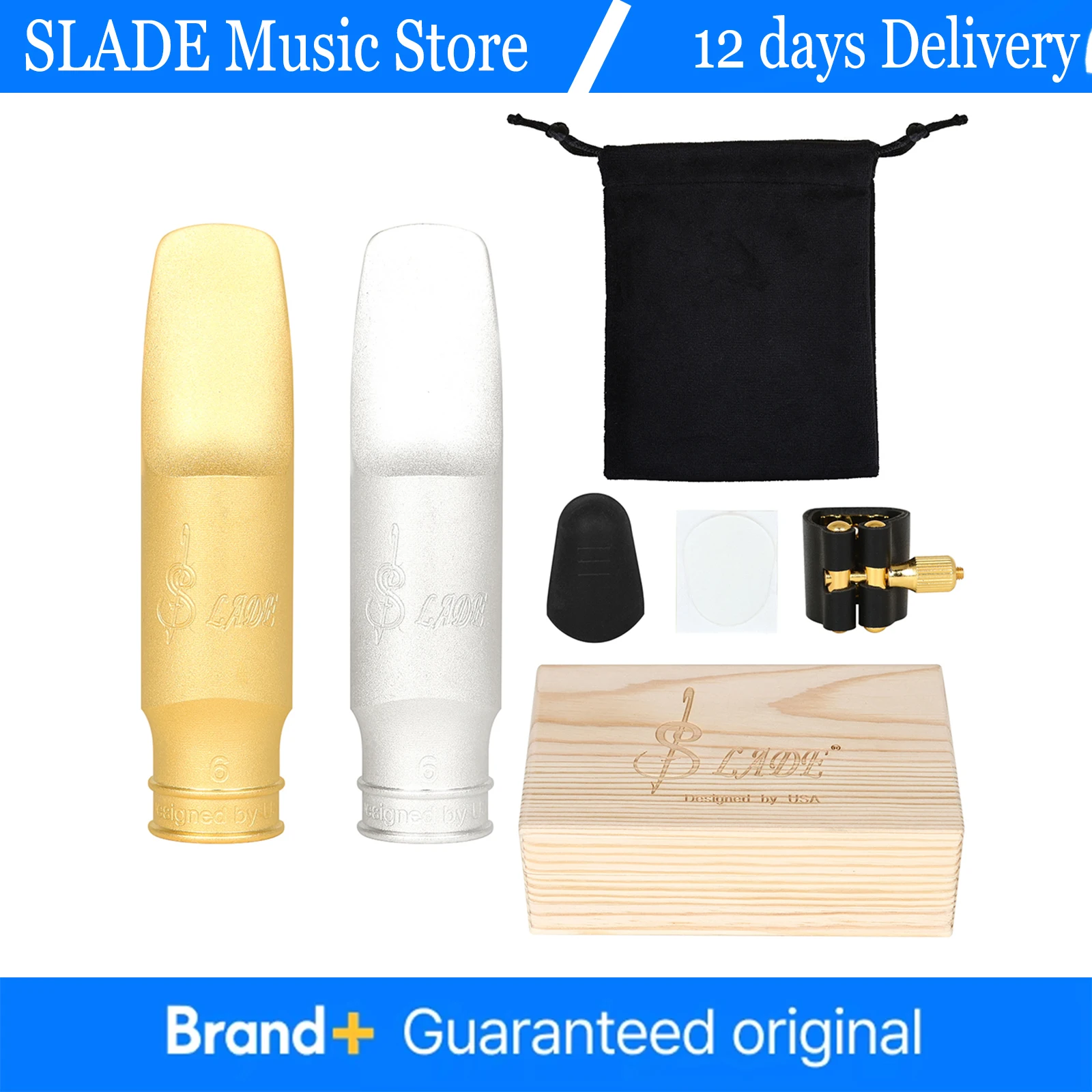 SLADE Alto Saxophone Mouthpiece 6* - Silver/Gold Plated Brass with Bite Pad | Wooden Gift Box & Storage Pouch
SLADE Alto Saxophone Mouthpiece 6* - Silver/Gold Plated Brass with Bite Pad | Wooden Gift Box & Storage Pouch