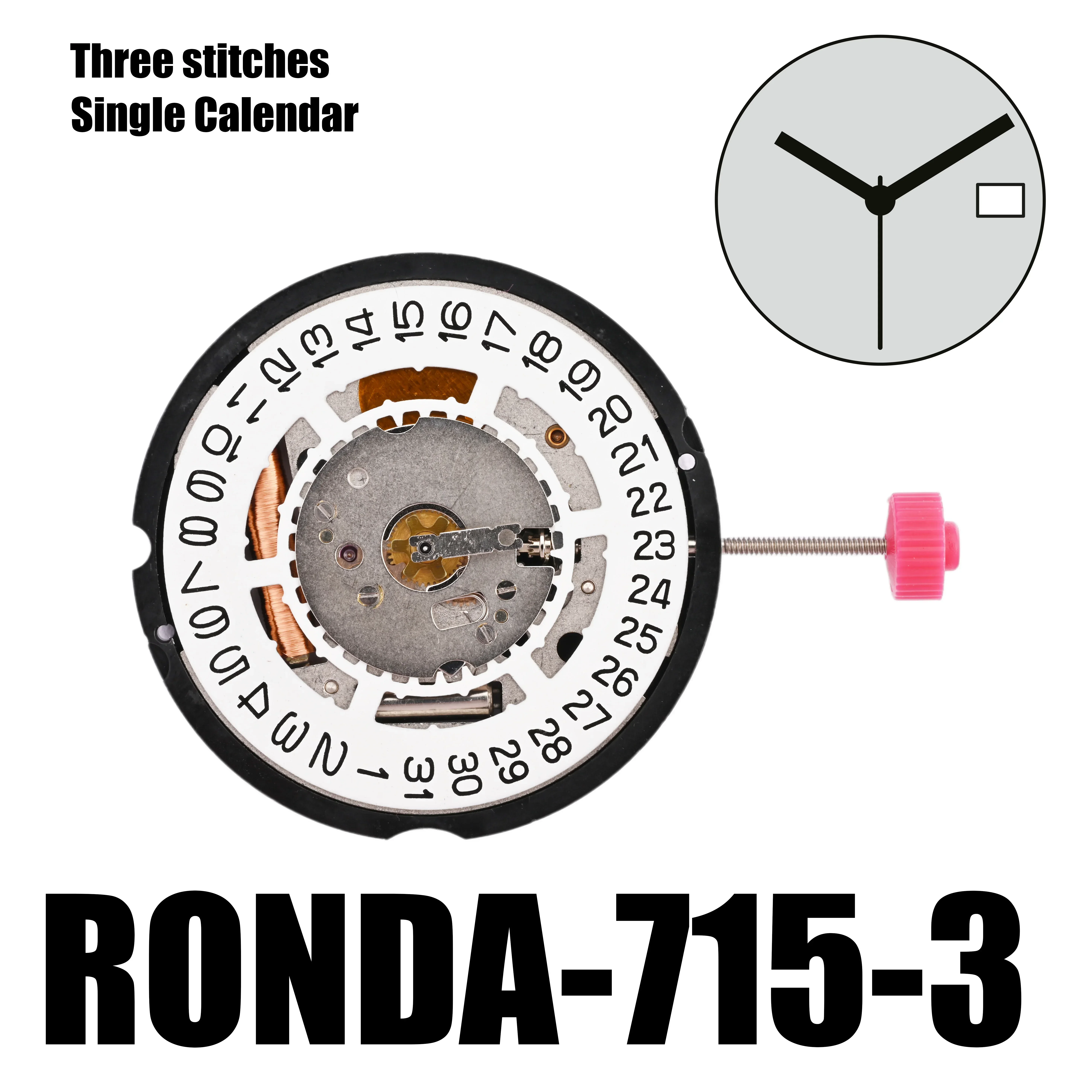 715 Movement Swiss Ronda 715-3 Movement Analog Quartz normtech – Kaliber 715 | RONDA normtech 2.5mm 11½ Date, 3 hands
715 Movement Swiss Ronda 715-3 Movement Analog Quartz normtech – Kaliber 715 | RONDA normtech 2.5mm 11½ Date, 3 hands
