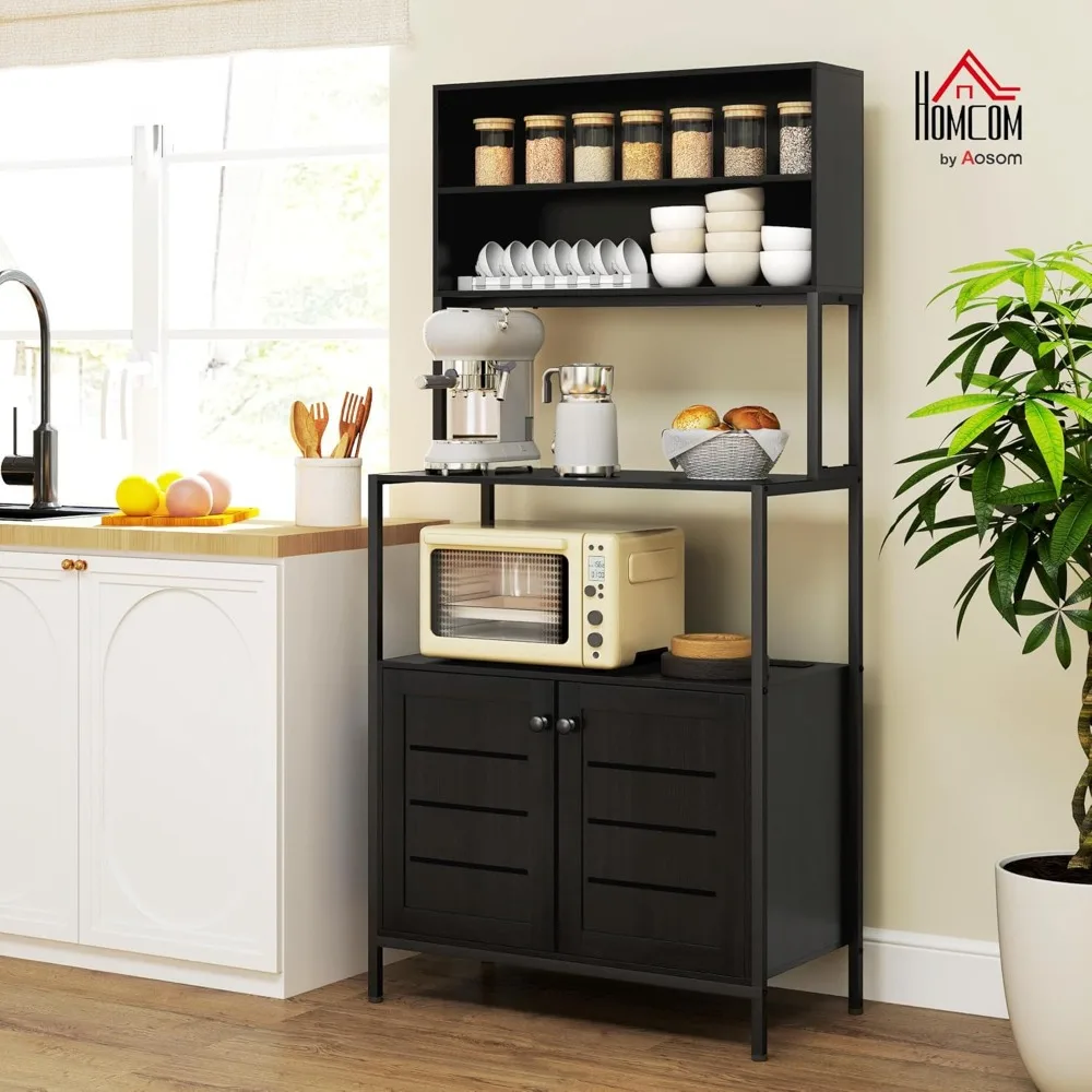 Kitchen Bakers Rack with Power Outlet, Coffee Bar Cabinet with Storage Shelves, Microwave Stand with Louvred Door, Customized
Kitchen Bakers Rack with Power Outlet, Coffee Bar Cabinet with Storage Shelves, Microwave Stand with Louvred Door, Customized