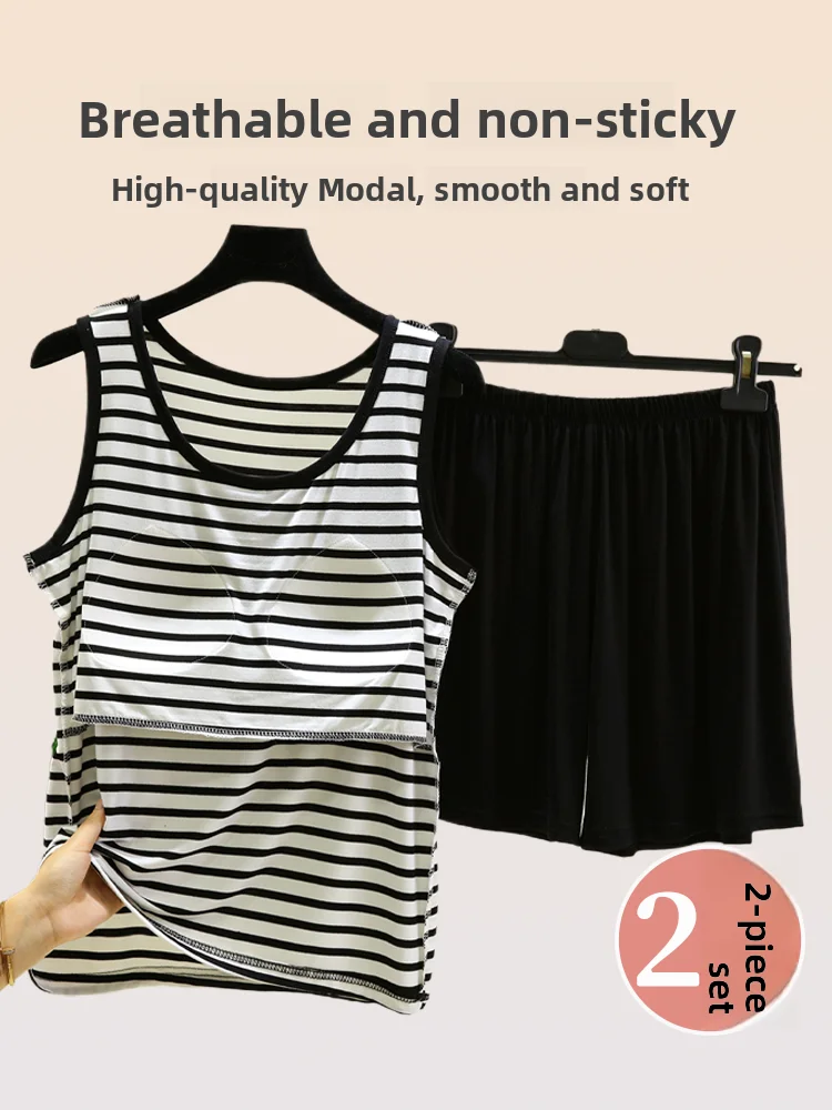 Loose Fit Modal Vest And Pants Sleepwear Thin Design No Bra Needed Home Clothes with Chest Pad Base Shirt Short Pants Set
Loose Fit Modal Vest And Pants Sleepwear Thin Design No Bra Needed Home Clothes with Chest Pad Base Shirt Short Pants Set