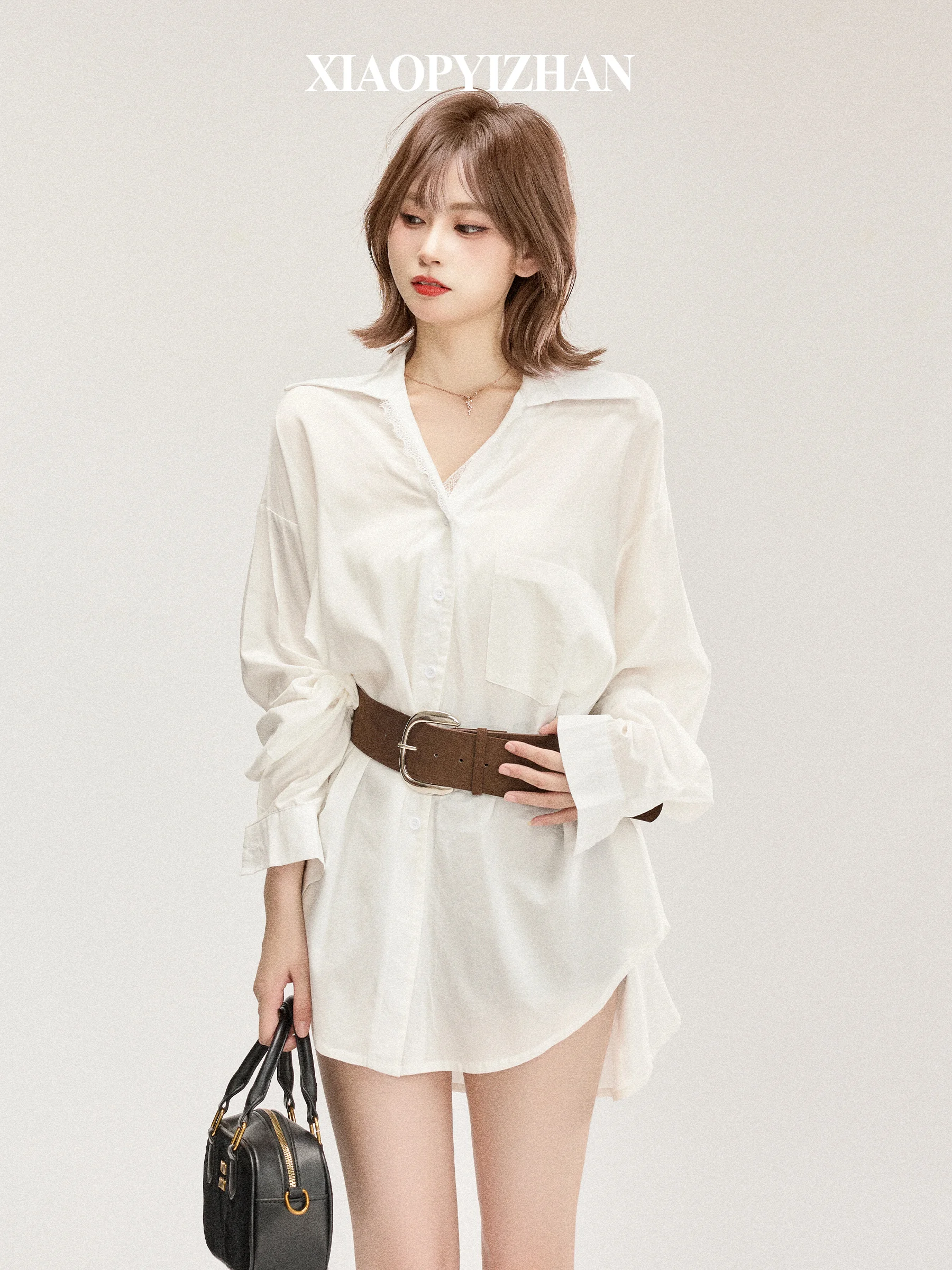 Korean Sle Long Sve White irt Dr Women Early Autumn Mid-Length Slimming Waist Cinched irt Dr Ele Top
Korean Sle Long Sve White irt Dr Women Early Autumn Mid-Length Slimming Waist Cinched irt Dr Ele Top