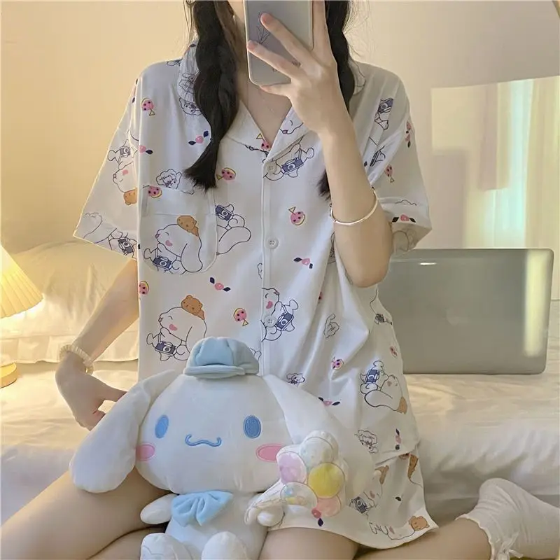 Cute Anime Cinnamoroll Summer Women Pajamas Suit Sanrios Cartoon Short Sleeves Shorts Loose Kawaii Nightgown Suit Girl Homewear
Cute Anime Cinnamoroll Summer Women Pajamas Suit Sanrios Cartoon Short Sleeves Shorts Loose Kawaii Nightgown Suit Girl Homewear