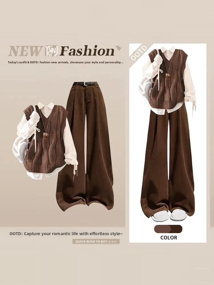 Ретро пригородный комплект кофейного цвета, женский осенне-зимний жилет, широкие брюки, комплект футболок, шифоновый свободный комплект...
Ретро пригородный комплект кофейного цвета, женский осенне-зимний жилет, широкие брюки, комплект футболок, шифоновый свободный комплект...