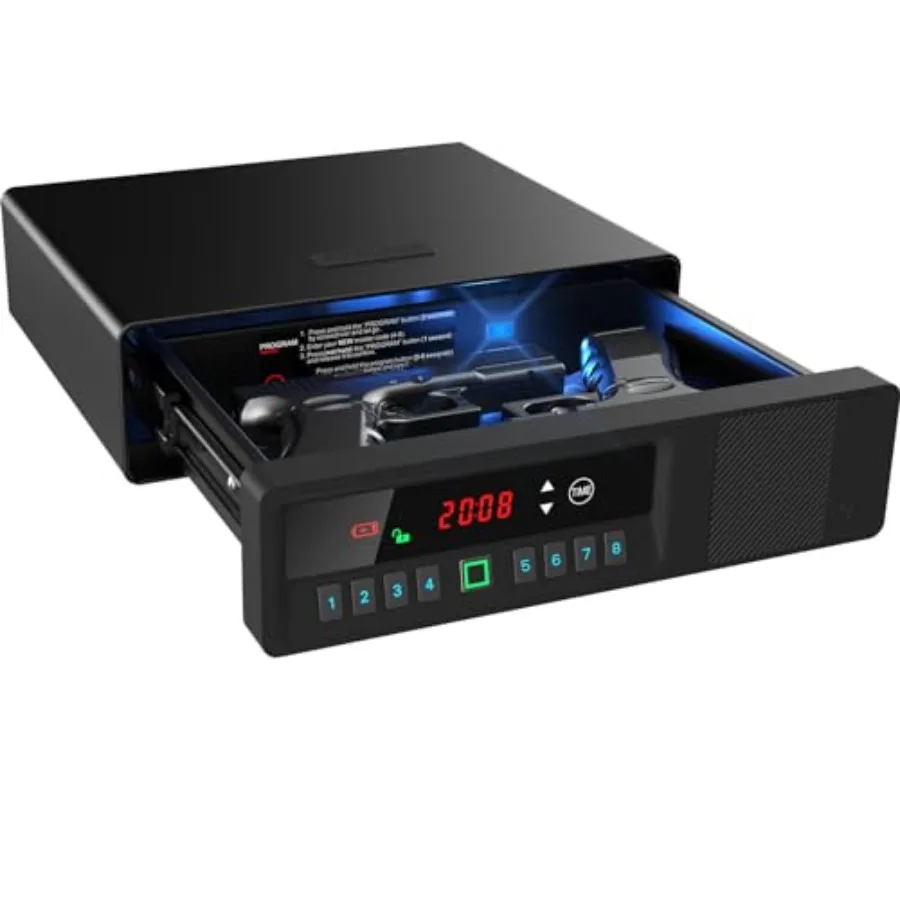 Выдвижной сейф для пистолета с быстрым доступом и ЖК-дисплеем (температура, влажность, время), предупреждением о низком заряде батареи, функцией разблокировки
Выдвижной сейф для пистолета с быстрым доступом и ЖК-дисплеем (температура, влажность, время), предупреждением о низком заряде батареи, функцией разблокировки