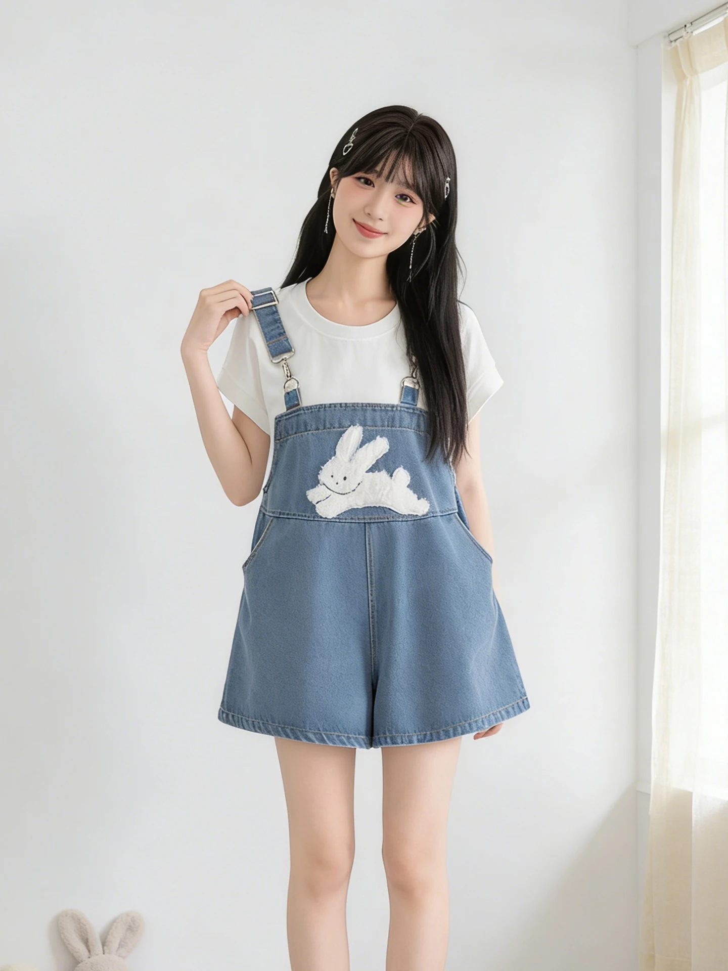 High Waist Embroidered Cartoon Rabbit Denim Overalls Women's plus Size Summer Casual Cotton Polyester Blend Straight Leg Pants
High Waist Embroidered Cartoon Rabbit Denim Overalls Women's plus Size Summer Casual Cotton Polyester Blend Straight Leg Pants