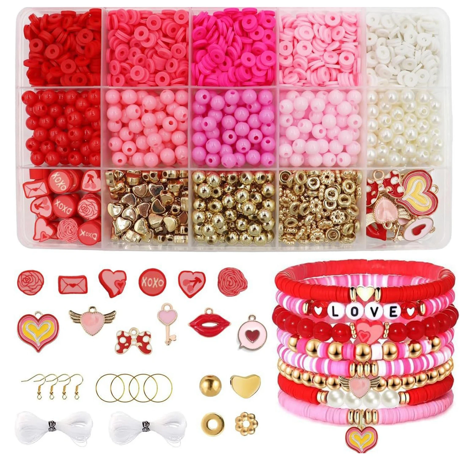 2566pcs Valentine's Day Bead Bracelet Making kit, DIY polymer clay beads, Love Charm pendant, for DIY jewelry making, bracelets
2566pcs Valentine's Day Bead Bracelet Making kit, DIY polymer clay beads, Love Charm pendant, for DIY jewelry making, bracelets