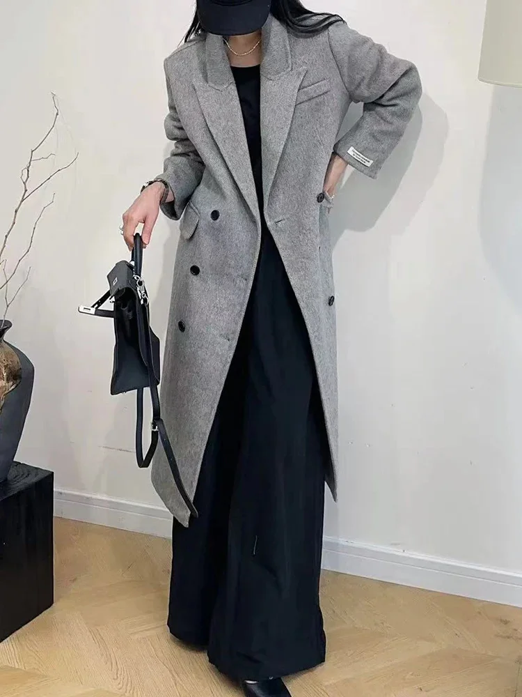 Wool Double Breasted Long Coat For Women Office Lady Notched Collar Solid Color Slim Clothing Fashion Winter New 2VV121
Wool Double Breasted Long Coat For Women Office Lady Notched Collar Solid Color Slim Clothing Fashion Winter New 2VV121