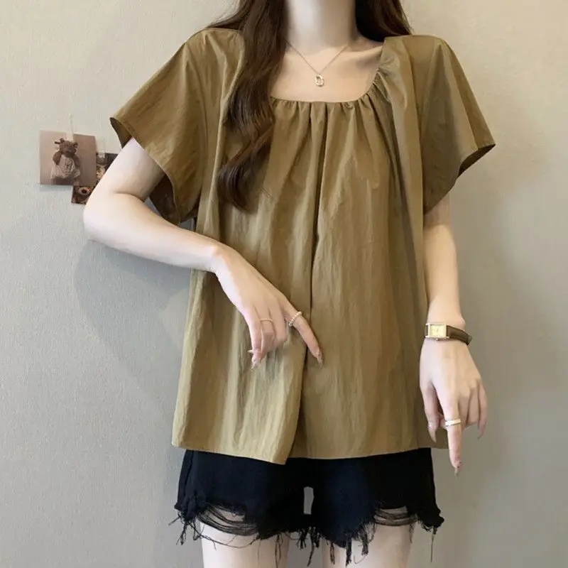 Sweet Pleated All-match Loose Blouse Short Sleeve Solid Simplicity Street Casual Shirt Tops Summer Fashion Korean Women Clothing
Sweet Pleated All-match Loose Blouse Short Sleeve Solid Simplicity Street Casual Shirt Tops Summer Fashion Korean Women Clothing