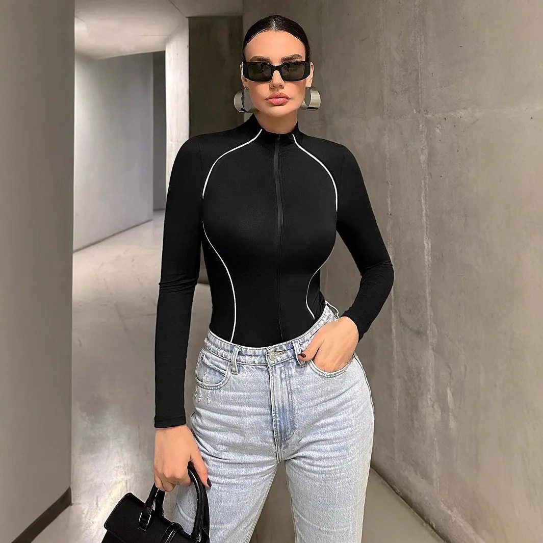 Slim Jumpsuit Patchwork Round Neck Zipper Long Sleeve for American and European Autumn Style
Slim Jumpsuit Patchwork Round Neck Zipper Long Sleeve for American and European Autumn Style