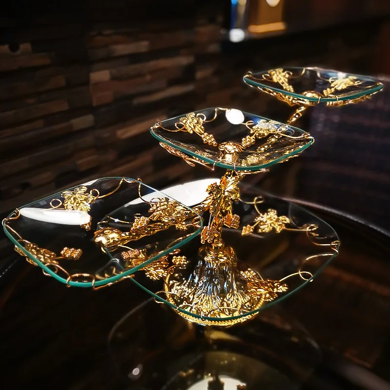European-style Glass Fruit Plate Multi-layer Snack Plate Golden Iron Frame Modern Living Room Home Glass Tray Desktop Decoration
European-style Glass Fruit Plate Multi-layer Snack Plate Golden Iron Frame Modern Living Room Home Glass Tray Desktop Decoration