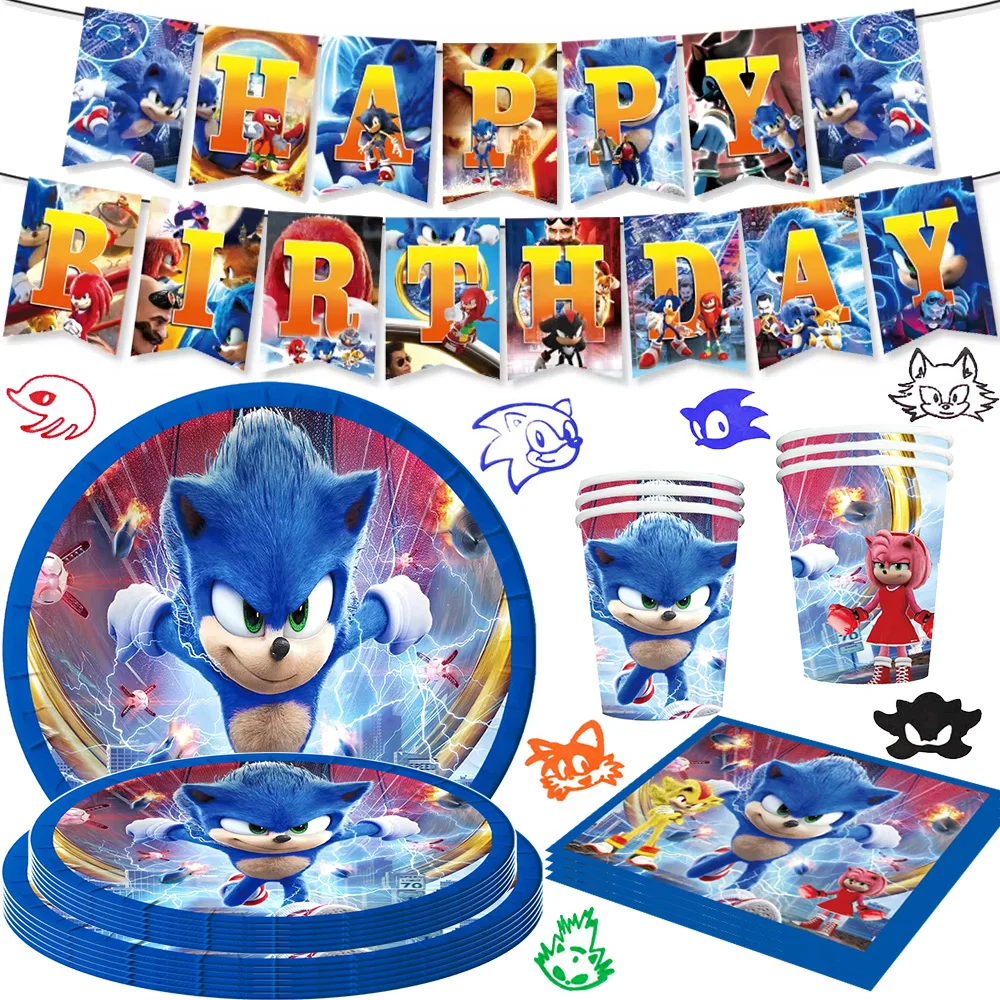 Sonic Birthday Party Disposable Party Plates Tablecloth Sonic Keychain Stickers Gift Bag Children's Birthday Baby Shower Supplie
Sonic Birthday Party Disposable Party Plates Tablecloth Sonic Keychain Stickers Gift Bag Children's Birthday Baby Shower Supplie