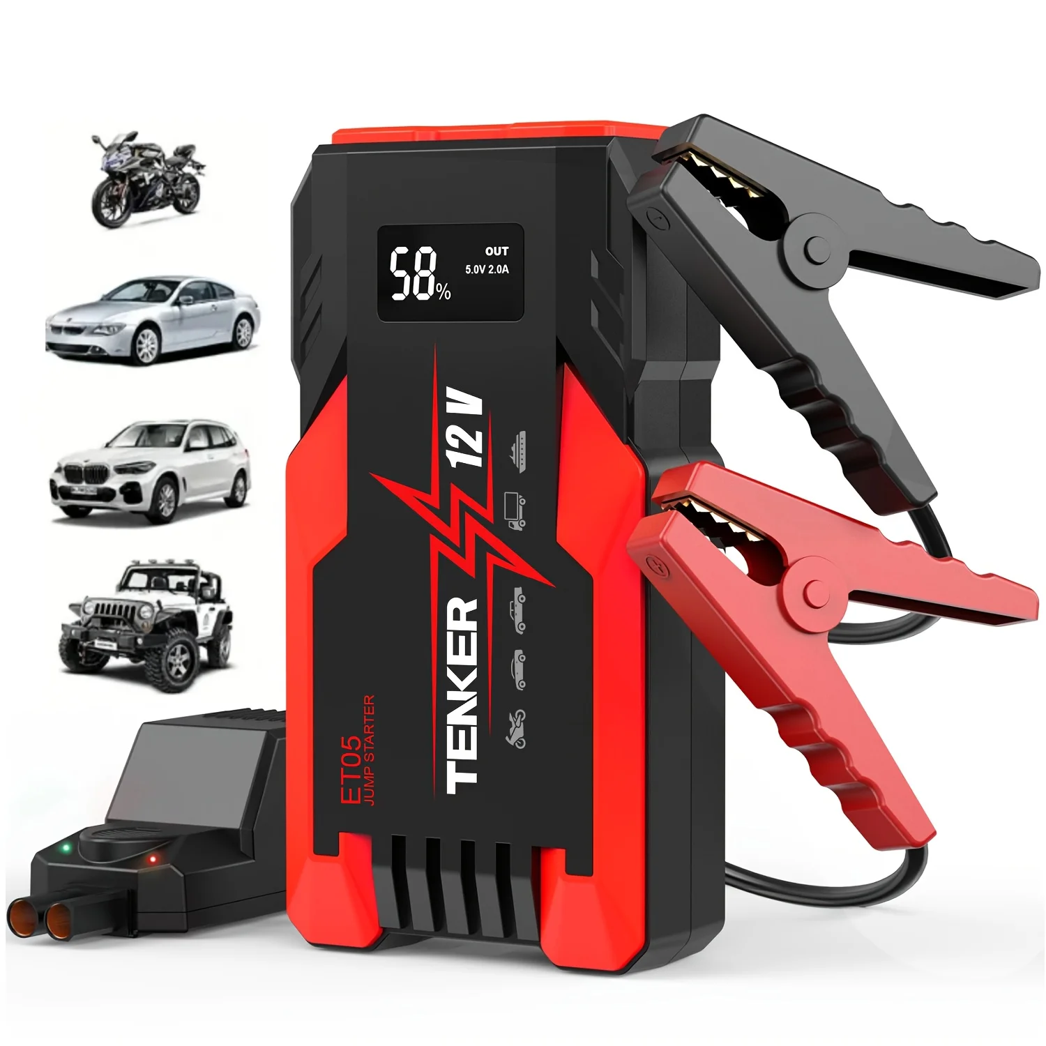 Portable Car Battery Jump Starter 4000A For Cars SUVs Pick-Up Motorcycles Emergency Use, 12V Battery Jump Starter Box With Power Bank And LED Flashlight, Jump Cable With Clamps F/1.9gal Gas & 1.32gal Diesel Vehicle, Black Red
Portable Car Battery Jump Starter 4000A For Cars SUVs Pick-Up Motorcycles Emergency Use, 12V Battery Jump Starter Box With Power Bank And LED Flashlight, Jump Cable With Clamps F/1.9gal Gas & 1.32gal Diesel Vehicle, Black Red