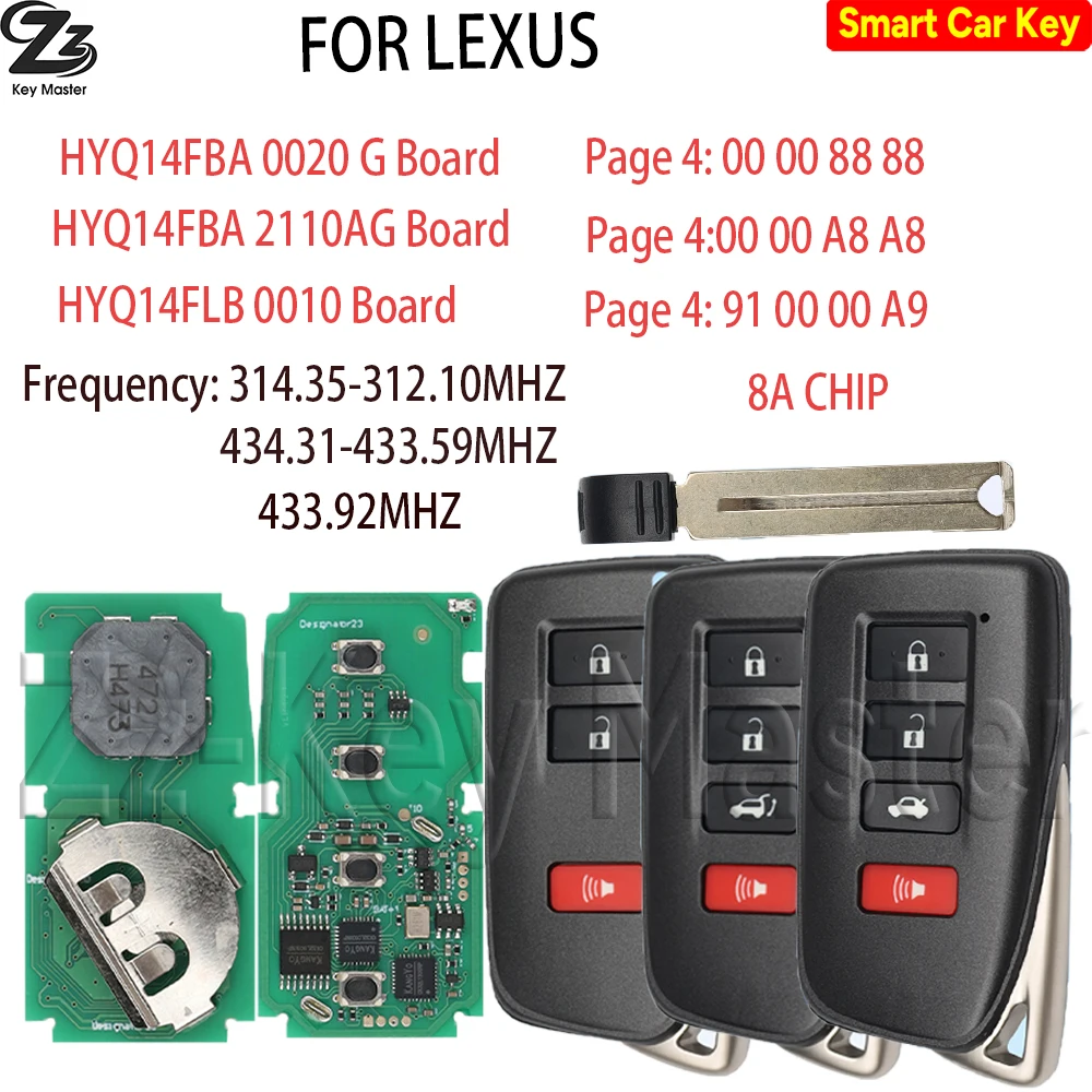 Zz HYQ14FBA/FBB/FLB 8A Chip 314.3/433.58MHZ Proximity Car Remote Key For Lexus ES300H ES350 GS350 GS450H GS FR X350 RX450H IS300
Zz HYQ14FBA/FBB/FLB 8A Chip 314.3/433.58MHZ Proximity Car Remote Key For Lexus ES300H ES350 GS350 GS450H GS FR X350 RX450H IS300