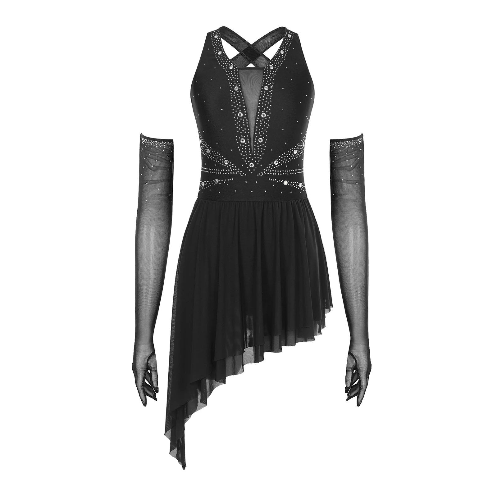 Women Glittery Rhinestone Lyrical Dance Dress with Gloves Sleeveless Asymmetrical Hem Dress Jazz Tango Rumba Samba Dance Costume
Women Glittery Rhinestone Lyrical Dance Dress with Gloves Sleeveless Asymmetrical Hem Dress Jazz Tango Rumba Samba Dance Costume