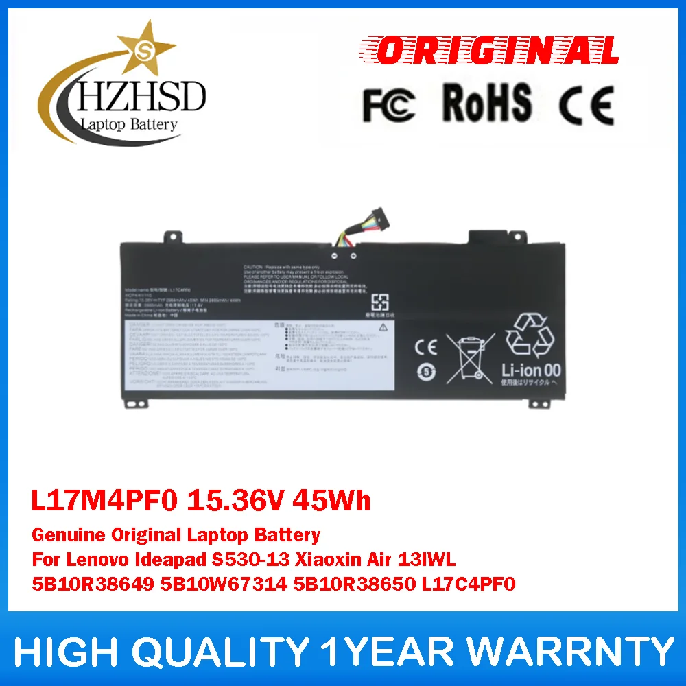 L17M4PF0 15,36 В 45 Втч оригинальный аккумулятор для ноутбука LenovoIdeapad S530-13 XiaoxinAir 13IWL 5B10R38649 5B10W67314 5B10R38650
L17M4PF0 15,36 В 45 Втч оригинальный аккумулятор для ноутбука LenovoIdeapad S530-13 XiaoxinAir 13IWL 5B10R38649 5B10W67314 5B10R38650