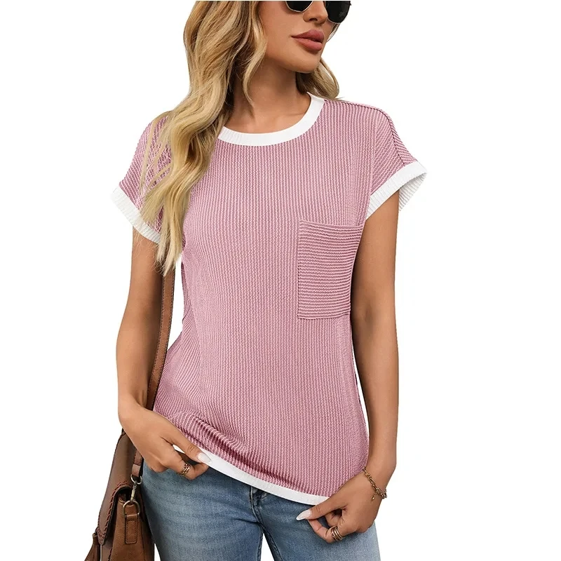 2026 Ropa Mujer Spliced round Neck Short Sleeve Pocket T-shirt Womens Summer Knitted Top Casual Contrast Color New T-shirt Top
2026 Ropa Mujer Spliced round Neck Short Sleeve Pocket T-shirt Womens Summer Knitted Top Casual Contrast Color New T-shirt Top
