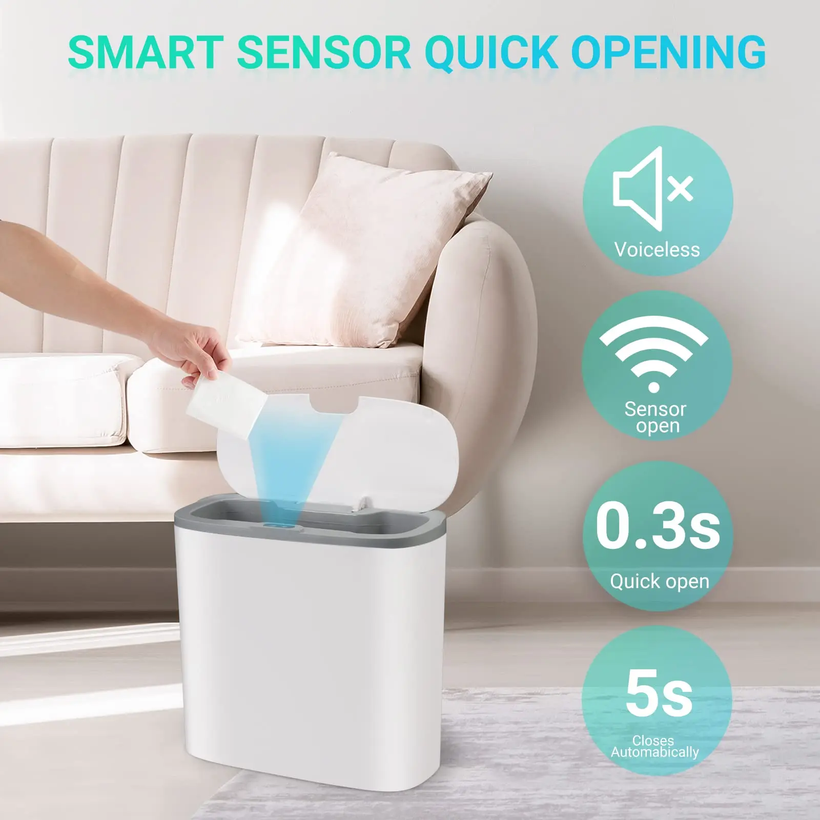 Automatic Bathroom Trash Can with Lid, Touchless Small Trash Can, Motion Sensor Waterproof Slim Garbage Can for Kitchen, Bedroom
Automatic Bathroom Trash Can with Lid, Touchless Small Trash Can, Motion Sensor Waterproof Slim Garbage Can for Kitchen, Bedroom