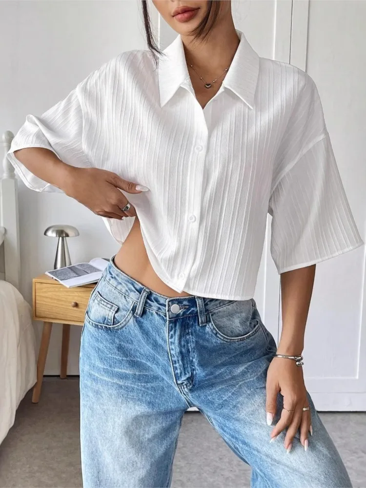 2025 New Short Sleeve Women T-Shirt Clothes Woman Summer Fashion Casual Solid Color Button Shirts Simple Commuting Office Top
2025 New Short Sleeve Women T-Shirt Clothes Woman Summer Fashion Casual Solid Color Button Shirts Simple Commuting Office Top