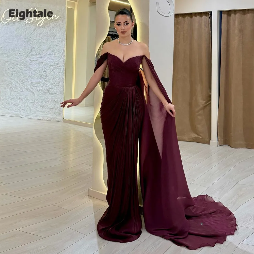Eightale Arabic Evening Dress V-Neck Pleats Crepe Customized Shiny Burgundy Mermaid Prom Wedding Party Gown
Eightale Arabic Evening Dress V-Neck Pleats Crepe Customized Shiny Burgundy Mermaid Prom Wedding Party Gown