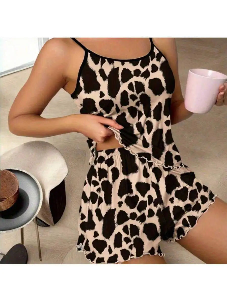 Womens Leopard Print Two Piece Pajama Set Sleep Top And Shorts Summer Home Wear
Womens Leopard Print Two Piece Pajama Set Sleep Top And Shorts Summer Home Wear